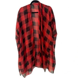 Boutique Short Sleeve Red & Black Buffalo Plaid Lightweight Cardigan One Sz GUC